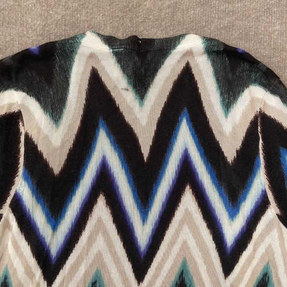 Chico’s Cardigan Womens Size 1 Medium Chevron Lightweight Sweater Black Teal - Picture 9 of 10